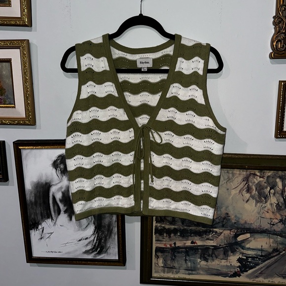 Rhythm. Tops - Rhythm Olive and White Striped Tank Top